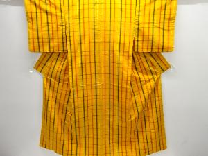 アンティーク　格子織り出し米沢紬着物アンサンブル